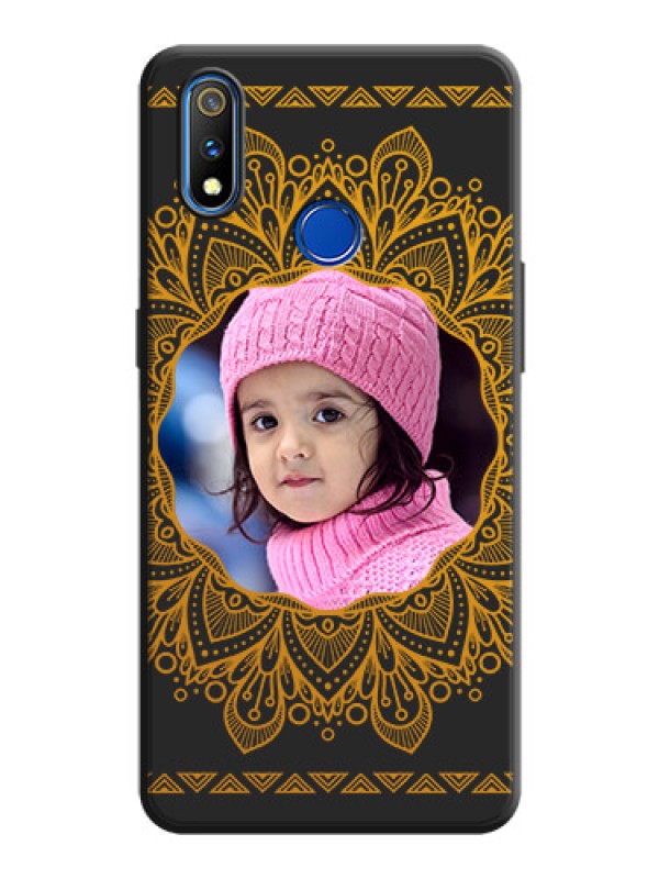 Custom Round Image with Floral Design - Photo on Space Black Soft Matte Mobile Cover - Realme 3 Pro