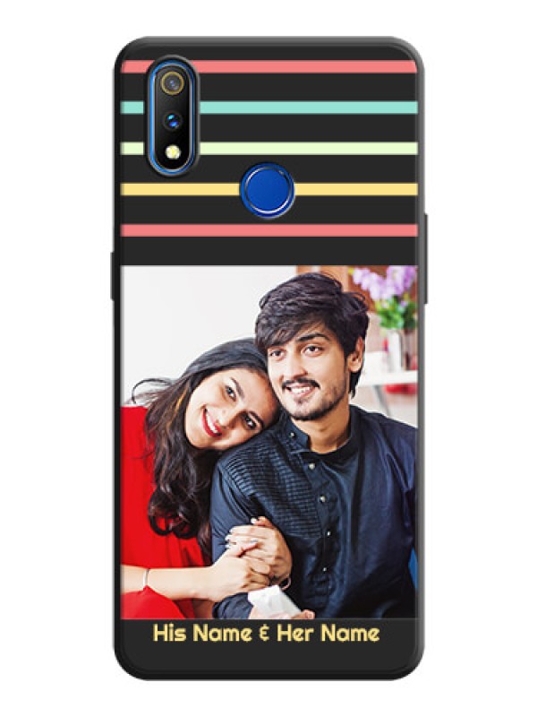Custom Color Stripes with Photo and Text - Photo on Space Black Soft Matte Mobile Case - Realme 3 Pro