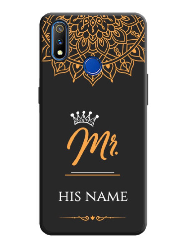 Custom Mr Name with Floral Design  on Personalised Space Black Soft Matte Cases - Realme 3 Pro