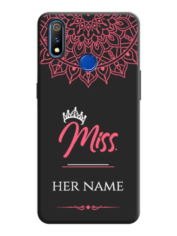 Custom Mrs Name with Floral Design on Space Black Personalized Soft Matte Phone Covers - Realme 3 Pro