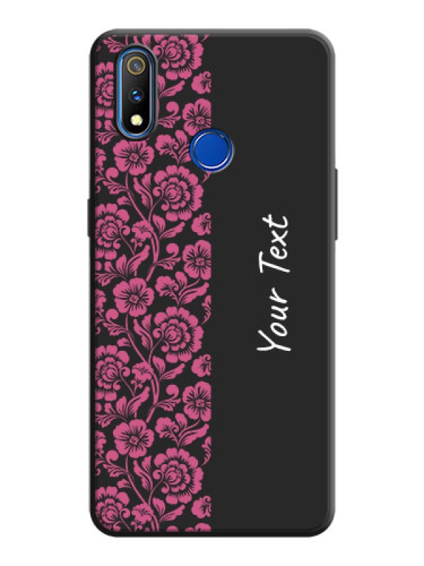 Custom Pink Floral Pattern Design With Custom Text On Space Black Personalized Soft Matte Phone Covers -Realme 3 Pro