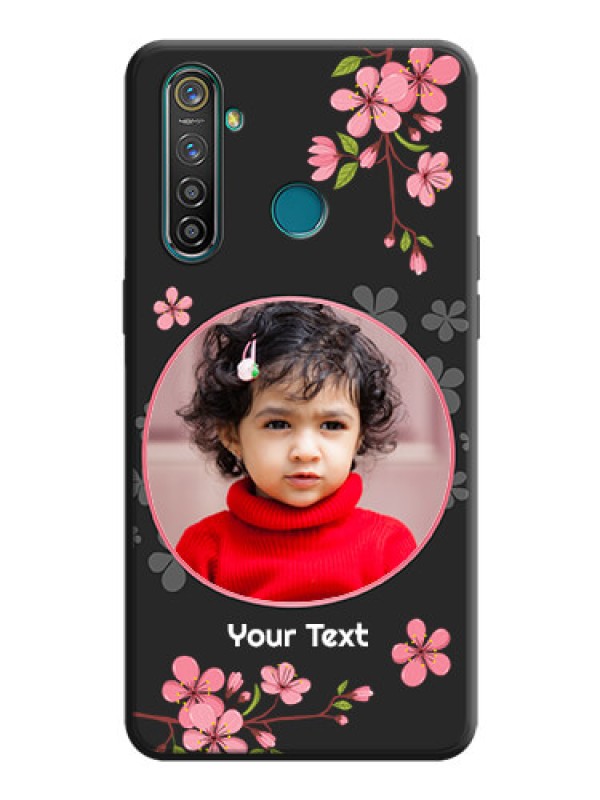 Custom Round Image with Pink Color Floral Design - Photo on Space Black Soft Matte Back Cover - Realme 5 Pro