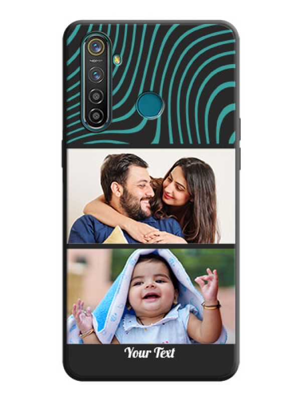 Custom Wave Pattern with 2 Image Holder on Space Black Personalized Soft Matte Phone Covers - Realme 5 Pro