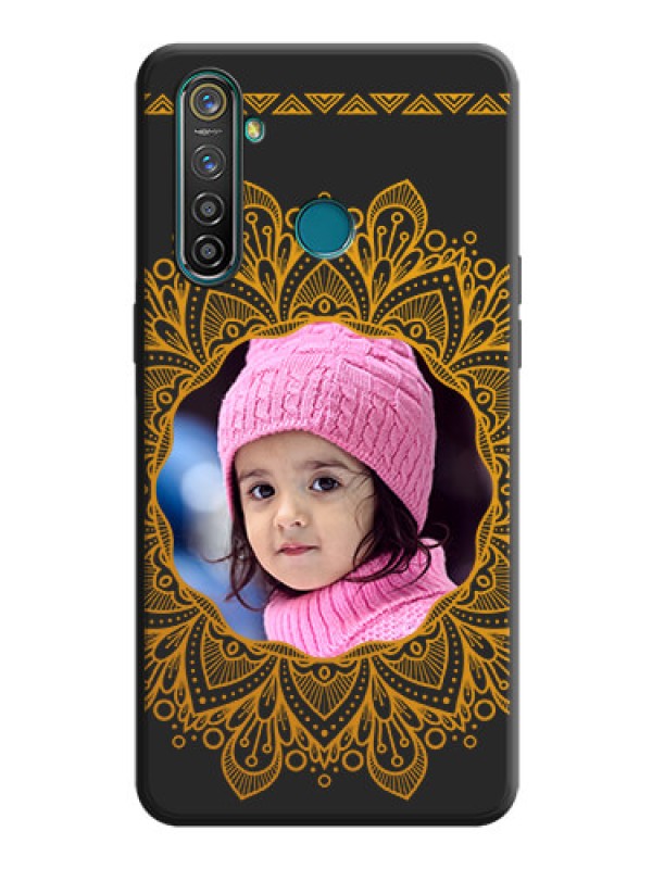 Custom Round Image with Floral Design - Photo on Space Black Soft Matte Mobile Cover - Realme 5 Pro