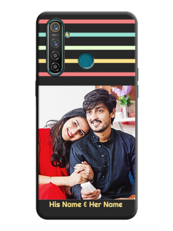 Custom Color Stripes with Photo and Text - Photo on Space Black Soft Matte Mobile Case - Realme 5 Pro