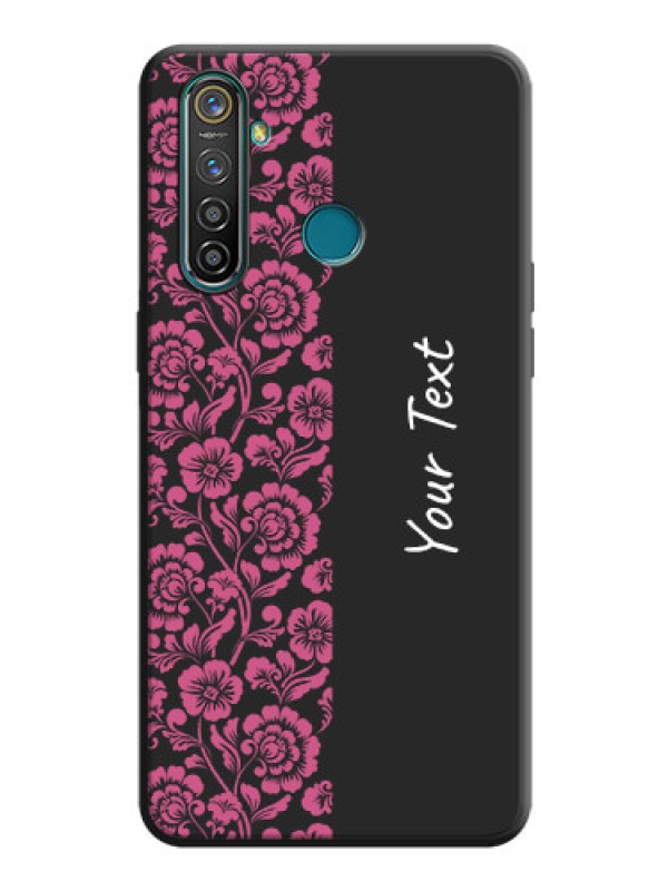 Custom Pink Floral Pattern Design With Custom Text On Space Black Personalized Soft Matte Phone Covers -Realme 5 Pro