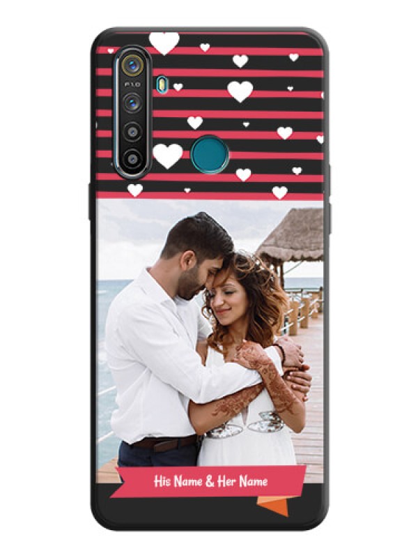 Custom White Color Love Symbols with Pink Lines Pattern on Space Black Custom Soft Matte Phone Cases - Realme 5