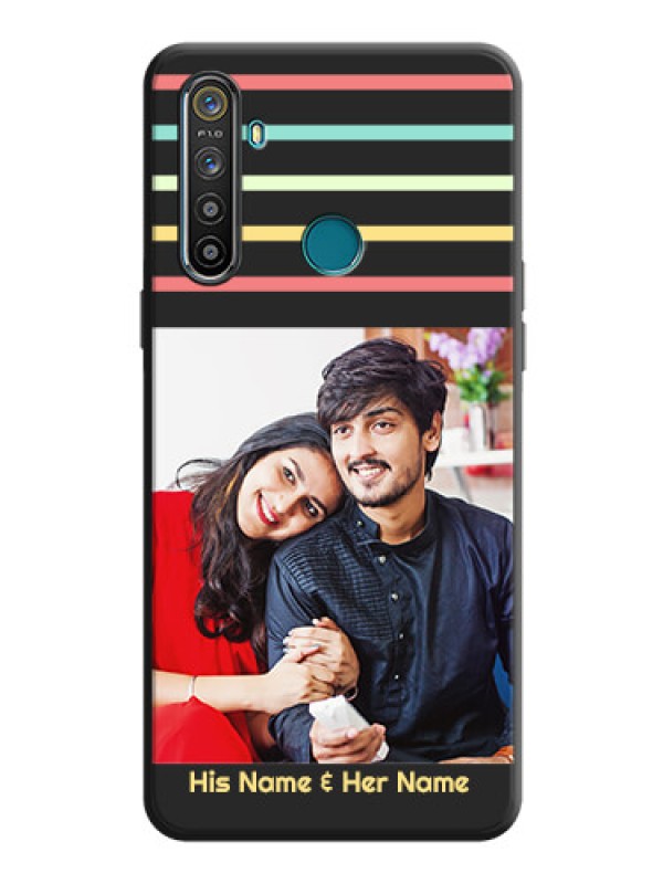 Custom Color Stripes with Photo and Text - Photo on Space Black Soft Matte Mobile Case - Realme 5