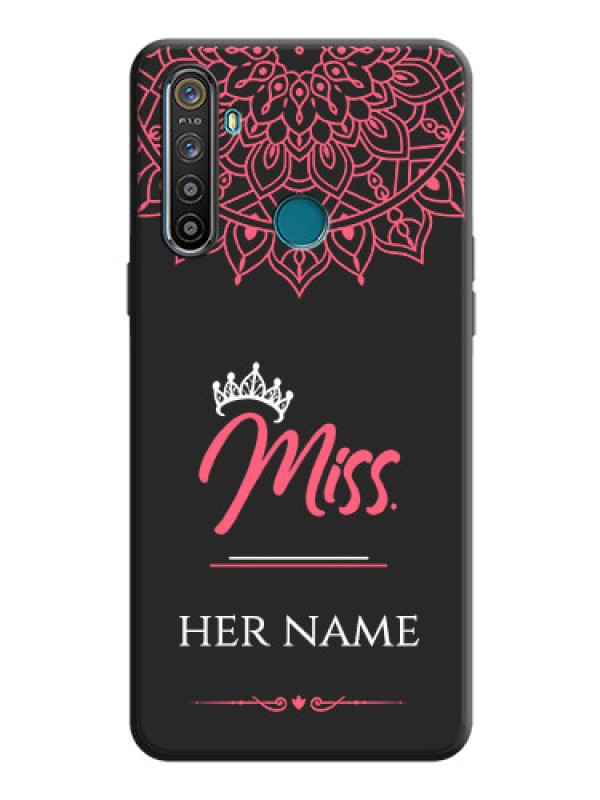 Custom Mrs Name with Floral Design on Space Black Personalized Soft Matte Phone Covers - Realme 5