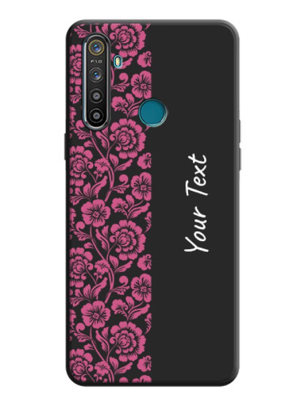 Custom Pink Floral Pattern Design With Custom Text On Space Black Personalized Soft Matte Phone Covers -Realme 5