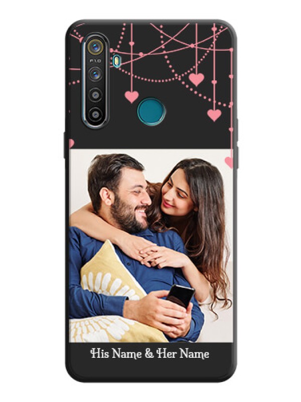 Custom Pink Love Hangings with Text on Space Black Custom Soft Matte Back Cover - Realme 5I