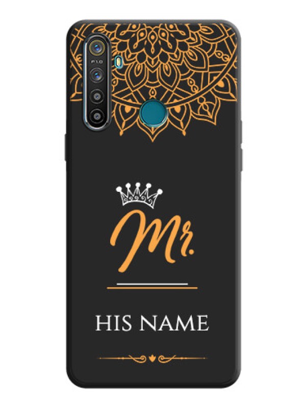 Custom Mr Name with Floral Design  on Personalised Space Black Soft Matte Cases - Realme 5S