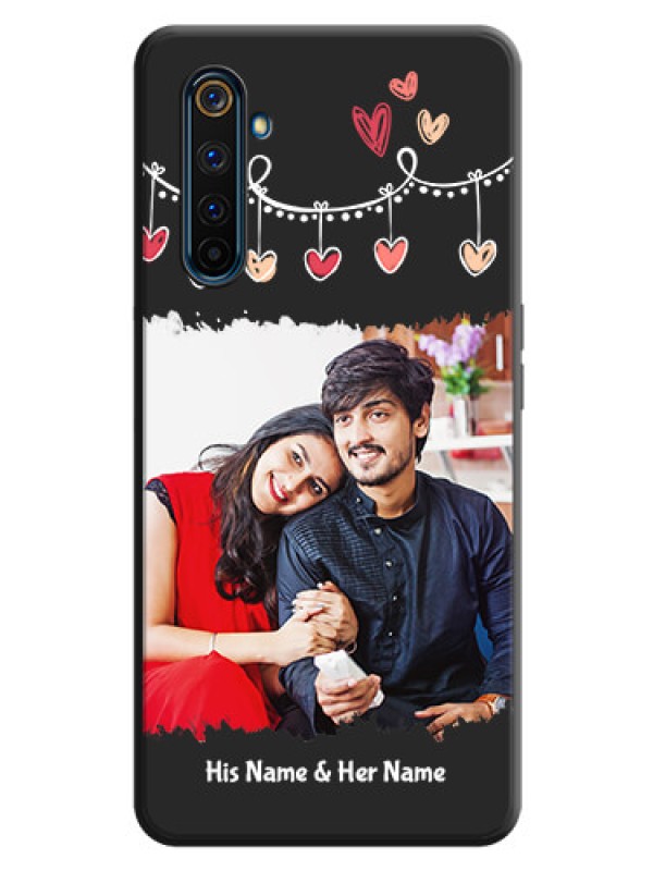Custom Pink Love Hangings with Name on Space Black Custom Soft Matte Phone Cases - Realme 6 Pro