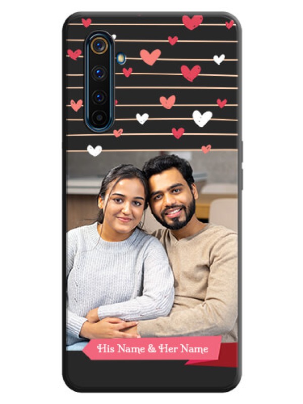 Custom Love Pattern with Name on Pink Ribbon  - Photo on Space Black Soft Matte Back Cover - Realme 6 Pro
