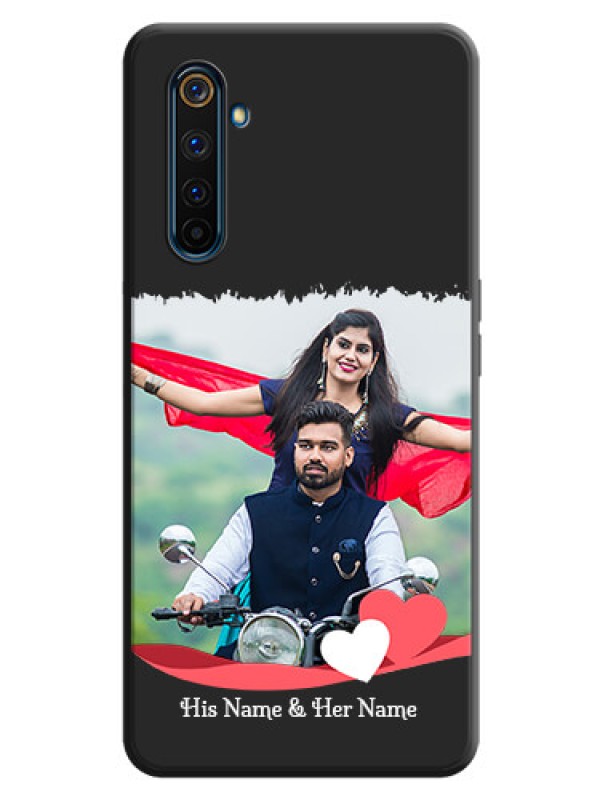 Custom Pink Color Love Shaped Ribbon Design with Text on Space Black Custom Soft Matte Phone Back Cover - Realme 6 Pro