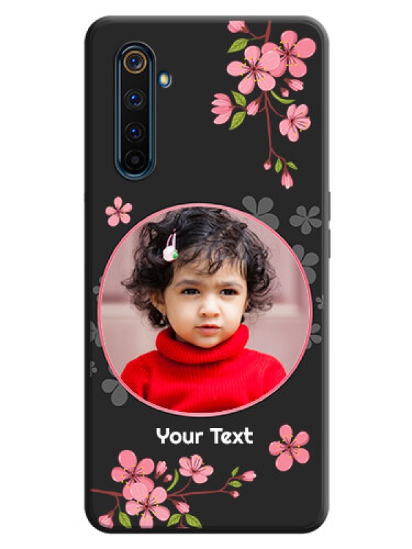 Custom Round Image with Pink Color Floral Design - Photo on Space Black Soft Matte Back Cover - Realme 6 Pro