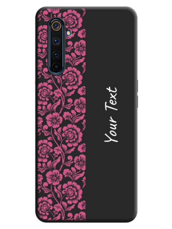 Custom Pink Floral Pattern Design With Custom Text On Space Black Personalized Soft Matte Phone Covers -Realme 6 Pro