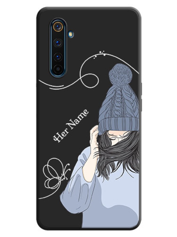 Custom Girl With Blue Winter Outfiit Custom Text Design On Space Black Personalized Soft Matte Phone Covers -Realme 6 Pro