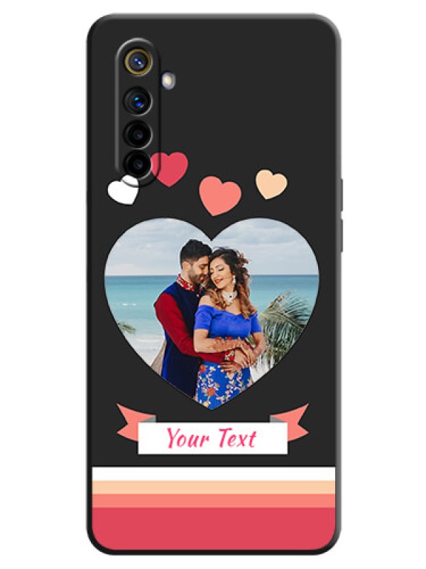 Custom Love Shaped Photo with Colorful Stripes on Personalised Space Black Soft Matte Cases - Realme 6