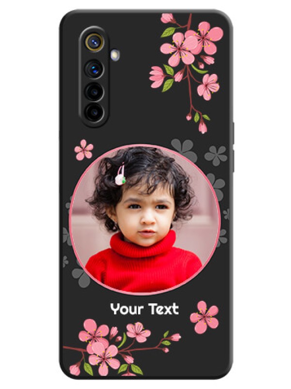 Custom Round Image with Pink Color Floral Design - Photo on Space Black Soft Matte Back Cover - Realme 6