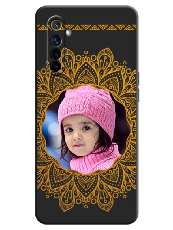 Custom Round Image with Floral Design - Photo on Space Black Soft Matte Mobile Cover - Realme 6