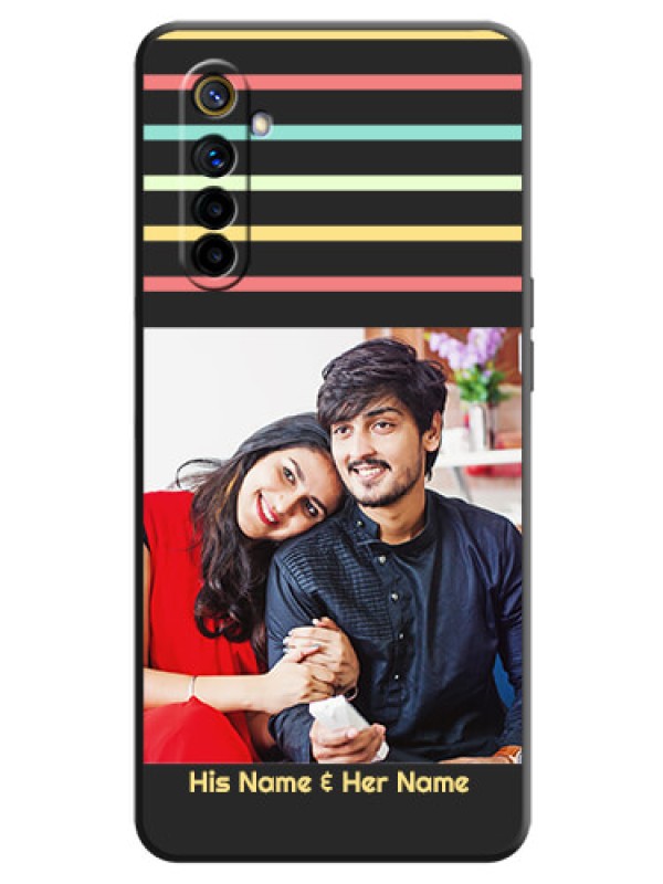 Custom Color Stripes with Photo and Text - Photo on Space Black Soft Matte Mobile Case - Realme 6