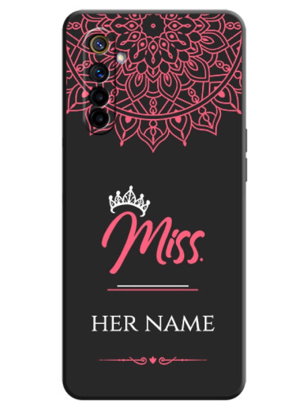 Custom Mrs Name with Floral Design on Space Black Personalized Soft Matte Phone Covers - Realme 6