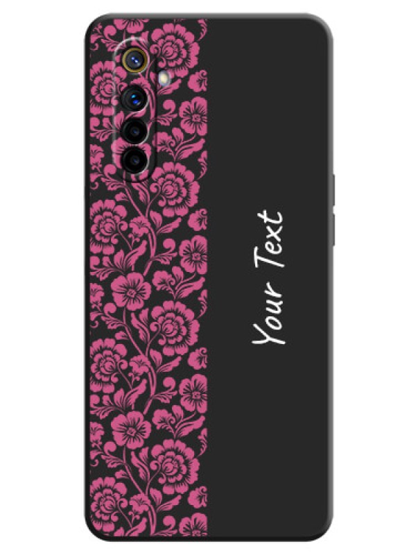 Custom Pink Floral Pattern Design With Custom Text On Space Black Personalized Soft Matte Phone Covers -Realme 6