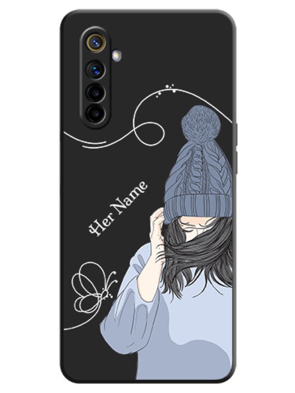 Custom Girl With Blue Winter Outfiit Custom Text Design On Space Black Personalized Soft Matte Phone Covers -Realme 6