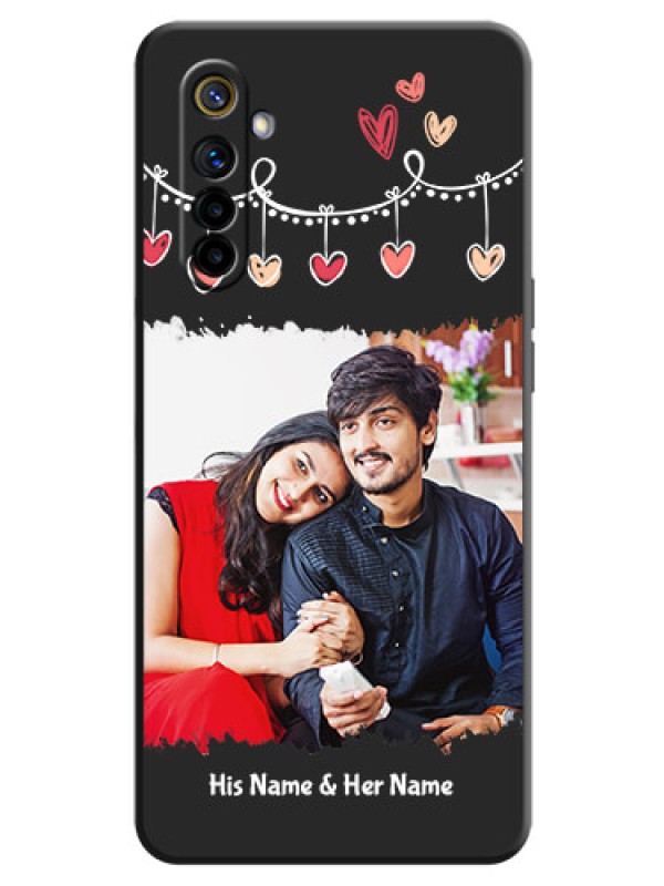 Custom Pink Love Hangings with Name on Space Black Custom Soft Matte Phone Cases - Realme 6i
