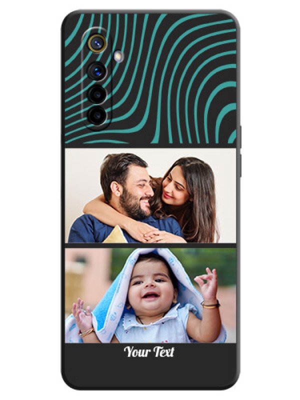 Custom Wave Pattern with 2 Image Holder on Space Black Personalized Soft Matte Phone Covers - Realme 6i