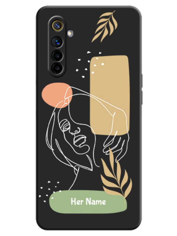 Custom Custom Text With Line Art Of Women & Leaves Design On Space Black Personalized Soft Matte Phone Covers -Realme 6I