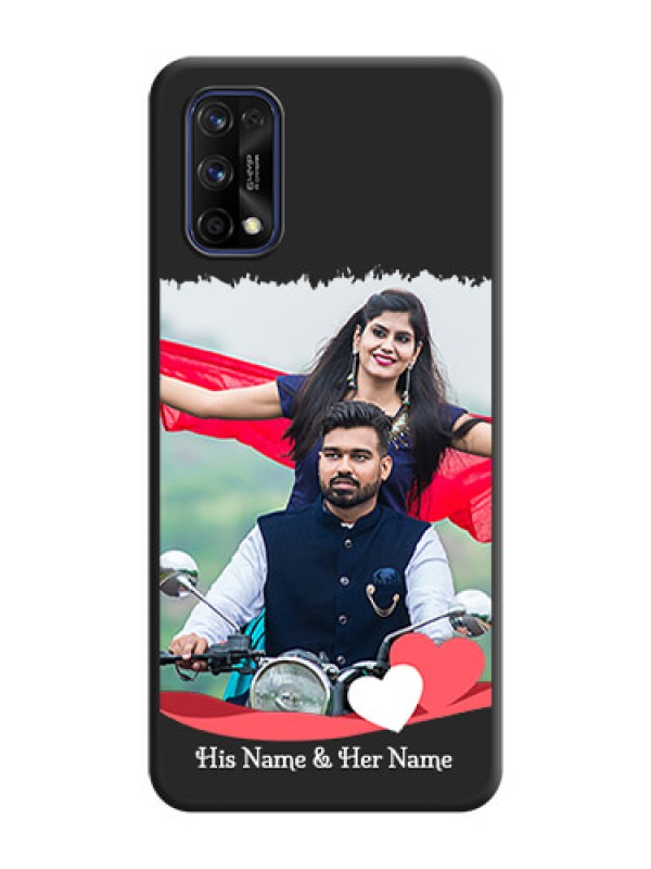 Custom Pin Color Love Shaped Ribbon Design with Text on Space Black Custom Soft Matte Phone Back Cover - Realme 7 Pro