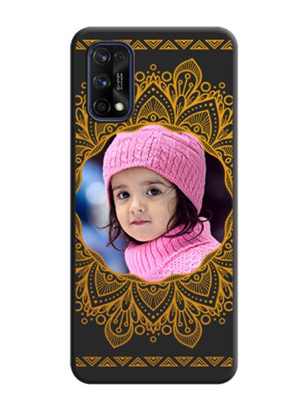 Custom Round Image with Floral Design on Photo on Space Black Soft Matte Mobile Cover - Realme 7 Pro