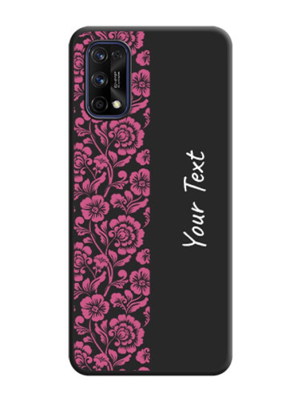 Custom Pink Floral Pattern Design With Custom Text On Space Black Personalized Soft Matte Phone Covers -Realme 7 Pro