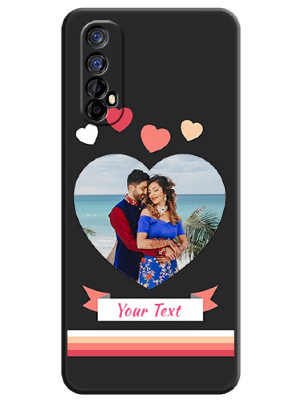 Custom Love Shaped Photo with Colorful Stripes on Personalised Space Black Soft Matte Cases - Realme 7