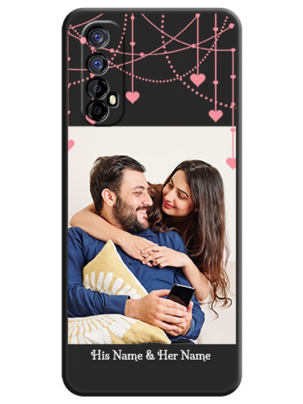 Custom Pink Love Hangings with Text on Space Black Custom Soft Matte Back Cover - Realme 7