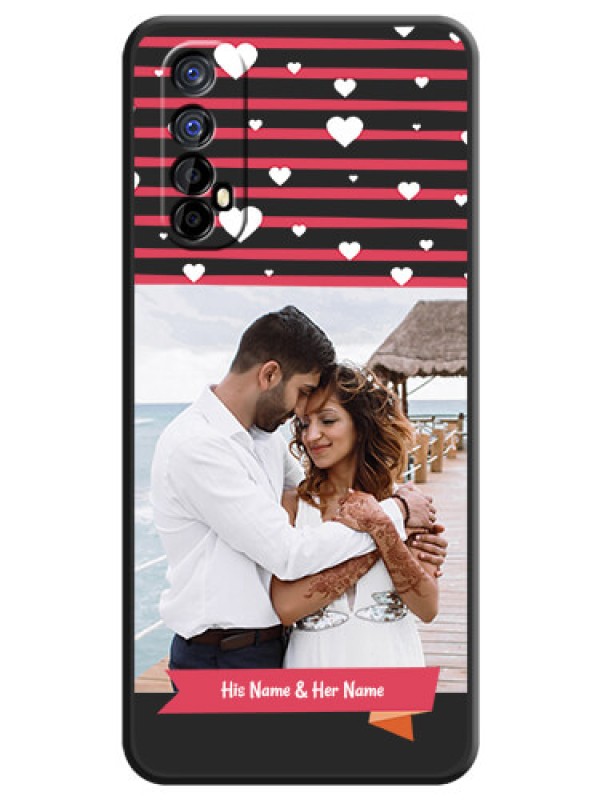 Custom White Color Love Symbols with Pink Lines Pattern on Space Black Custom Soft Matte Phone Cases - Realme 7