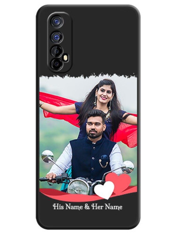 Custom Pin Color Love Shaped Ribbon Design with Text on Space Black Custom Soft Matte Phone Back Cover - Realme 7