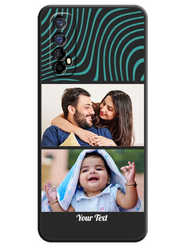 Custom Wave Pattern with 2 Image Holder on Space Black Personalized Soft Matte Phone Covers - Realme 7