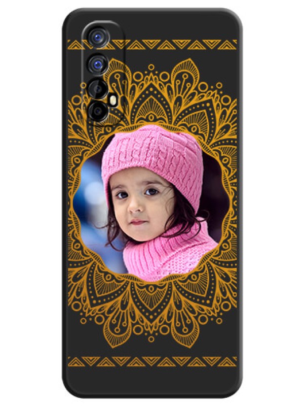 Custom Round Image with Floral Design on Photo on Space Black Soft Matte Mobile Cover - Realme 7