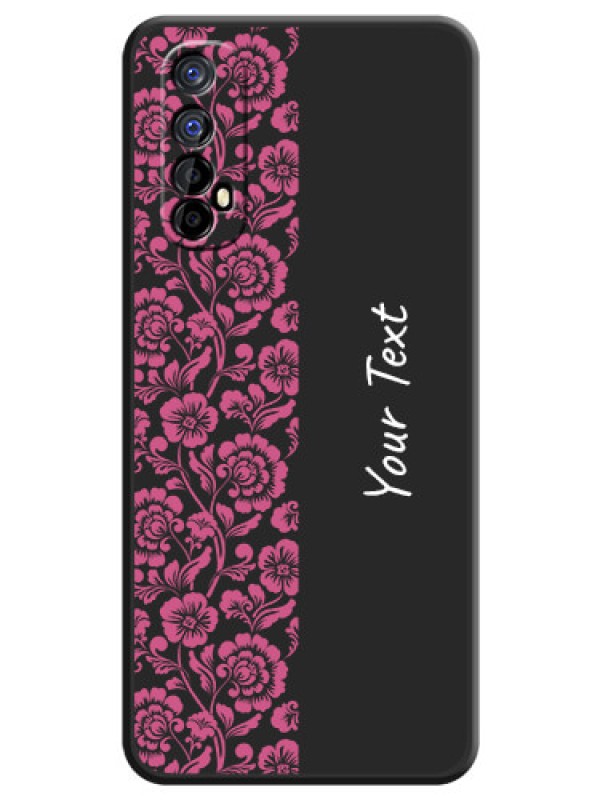 Custom Pink Floral Pattern Design With Custom Text On Space Black Personalized Soft Matte Phone Covers -Realme 7