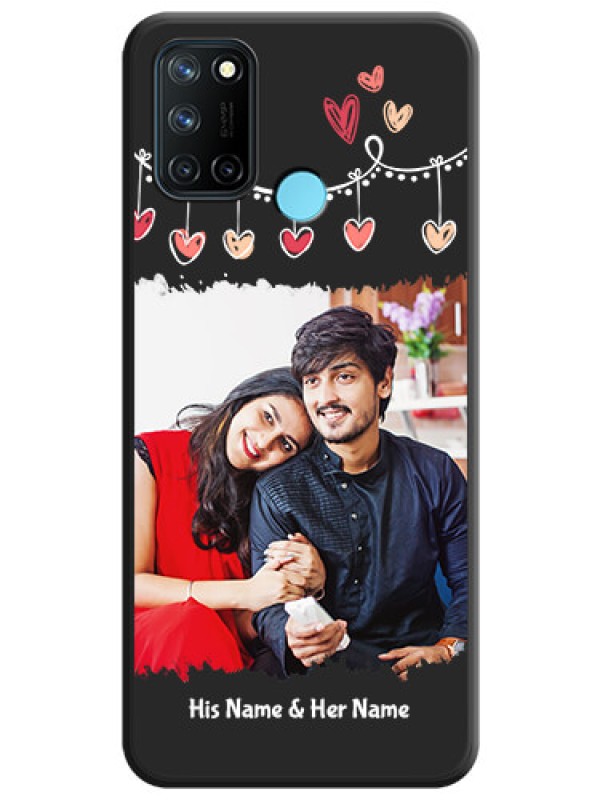 Custom Pink Love Hangings with Name on Space Black Custom Soft Matte Phone Cases - Realme 7i