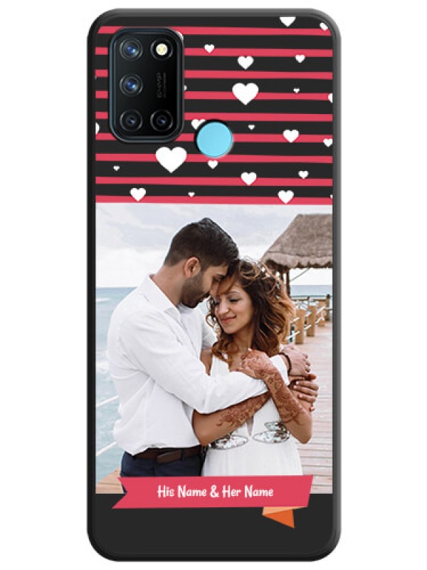 Custom White Color Love Symbols with Pink Lines Pattern on Space Black Custom Soft Matte Phone Cases - Realme 7i