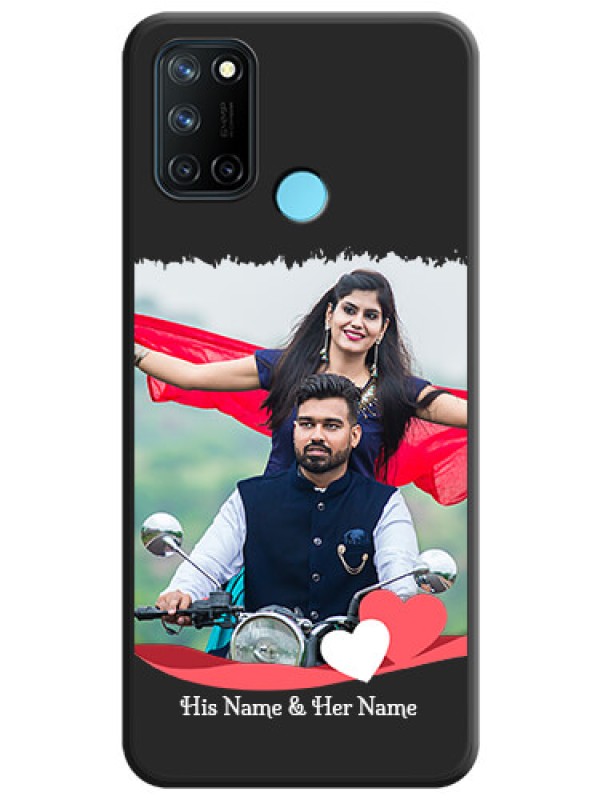 Custom Pin Color Love Shaped Ribbon Design with Text on Space Black Custom Soft Matte Phone Back Cover - Realme 7i