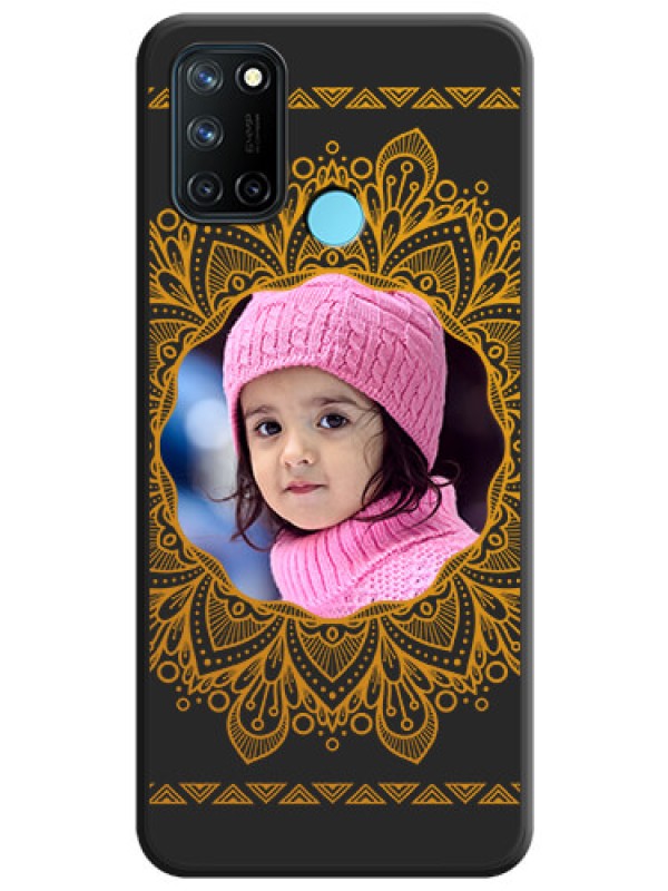 Custom Round Image with Floral Design on Photo on Space Black Soft Matte Mobile Cover - Realme 7i