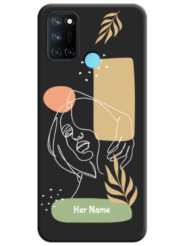 Custom Custom Text With Line Art Of Women & Leaves Design On Space Black Personalized Soft Matte Phone Covers -Realme 7I