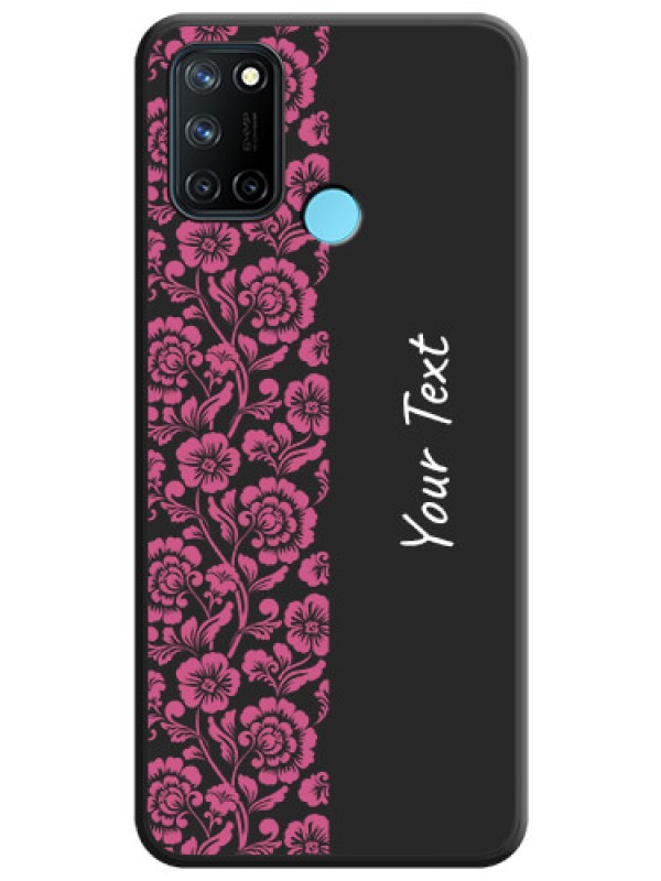 Custom Pink Floral Pattern Design With Custom Text On Space Black Personalized Soft Matte Phone Covers -Realme 7I