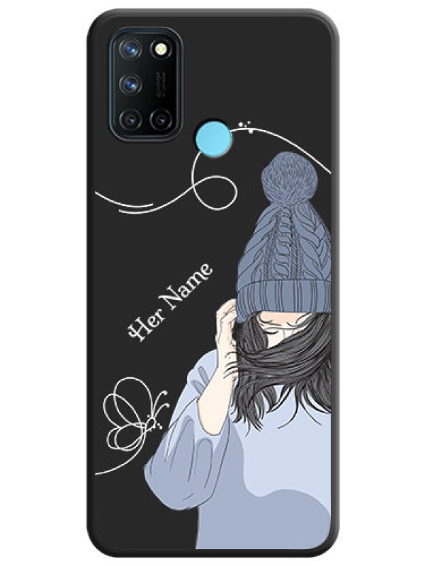 Custom Girl With Blue Winter Outfiit Custom Text Design On Space Black Personalized Soft Matte Phone Covers -Realme 7I