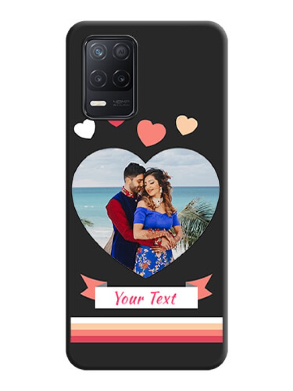 Custom Love Shaped Photo with Colorful Stripes on Personalised Space Black Soft Matte Cases - Realme 8 5G